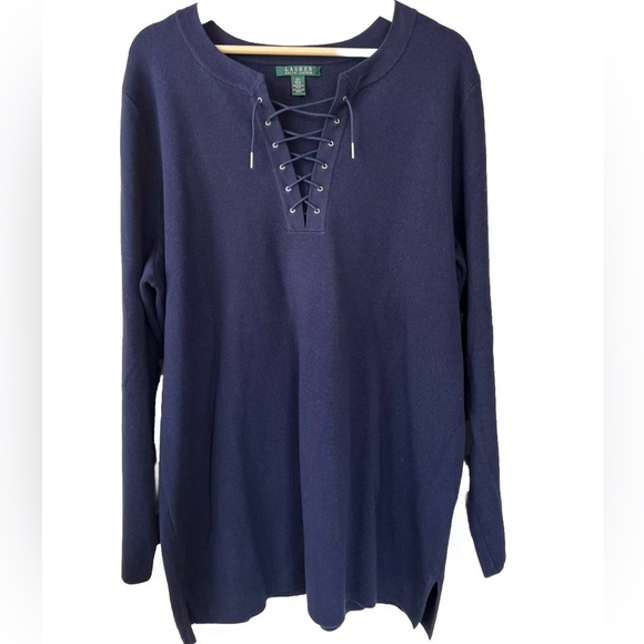 Lauren Ralph Lauren Navy Sweater 2X 100% Cotton - Picture 5 of 16